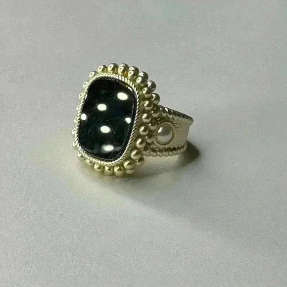 BLACK ONYX STONE , BEADING & PEARLS SET MUTED GOLD - Picture 5 of 9